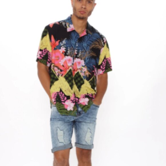 Austin Short Sleeve Men's Woven Top - Multi Color Tropical Floral Print -  NWT - Picture 2 of 3